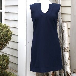 Trina Turk Navy Blue Curved V-Neck Layered Stitched Hem Sleeveless Dress Sz 4